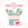 Happy valentines flowers in pot envelope message love day card