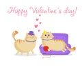 Happy valentines greeting card with cute cartoon cats couple in love Royalty Free Stock Photo