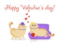 Happy valentines postcard with cute cartoon couple of cats in love Royalty Free Stock Photo