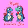 Happy Valetines Day by Cute Dinosaur Royalty Free Stock Photo