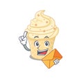 Happy vanilla ice cream mascot design concept with brown envelope