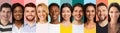 Happy various people faces, collection of portraits, panorama Royalty Free Stock Photo