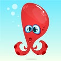 Happy vector cartoon octopus. Vector red octopus surprised. on underwater background. Royalty Free Stock Photo