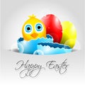 Happy Vector Easter Background with chick in broke