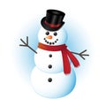 Happy vector snowman with top hat, coal and carrot