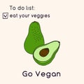 Happy Vegan day card. Doodle style illustration. Greeting card with inscription Go vegan. Eat your veggies cards. Vegetables Royalty Free Stock Photo