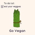 Happy Vegan day card. Doodle style illustration. Greeting card with inscription Go vegan. Eat your veggies cards. Vegetables Royalty Free Stock Photo