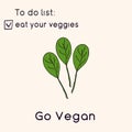 Happy Vegan day card. Doodle style illustration. Greeting card with inscription Go vegan. Eat your veggies cards. Vegetables Royalty Free Stock Photo