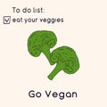 Happy Vegan day card. Doodle style illustration. Greeting card with inscription Go vegan. Eat your veggies cards. Vegetables Royalty Free Stock Photo