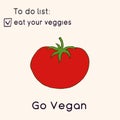 Happy Vegan day card. Doodle style illustration. Greeting card with inscription Go vegan. Eat your veggies cards. Vegetables Royalty Free Stock Photo