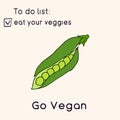 Happy Vegan day card. Doodle style illustration. Greeting card with inscription Go vegan. Eat your veggies cards. Vegetables Royalty Free Stock Photo