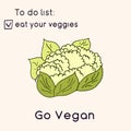 Happy Vegan day card. Doodle style illustration. Greeting card with inscription Go vegan. Eat your veggies cards. Vegetables Royalty Free Stock Photo