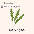 Happy Vegan day card. Doodle style illustration. Greeting card with inscription Go vegan. Eat your veggies cards. Vegetables Royalty Free Stock Photo