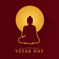 Happy Vesak day banner with Buddha and circle full moon sign vector design