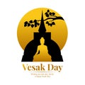 Happy vesak day banner with gold Buddha temple , bodhi leaf branch and circle full moon vector design Royalty Free Stock Photo