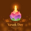 Happy vesak day banner with lotus lamp light for worshiping the Buddha vector design