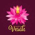 Happy vesak day banner with yellow candle light on pink lotus vector design Royalty Free Stock Photo