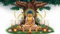 Happy Vesak Day, Buddha Purnima wishes greeting on white background