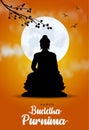 Happy Vesak Day, Buddha Purnima wishes greetings with buddha and lotus illustration. Can be used for poster, banner, logo, Royalty Free Stock Photo