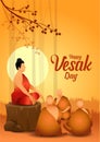 Happy Vesak Day, Buddha Purnima wishes greetings buddha with nature. Can be used for poster, banner, logo, background, greetings, Royalty Free Stock Photo