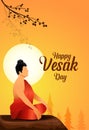 Happy Vesak Day, Buddha Purnima wishes greetings with buddha. Can be used for poster, banner, logo, background, greetings, print Royalty Free Stock Photo