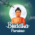 PrintHappy Vesak Day, Buddha Purnima wishes greetings with buddha. Can be used for poster, banner, logo, background, greetings, Royalty Free Stock Photo