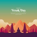 Happy Vesak Day with Buddha, Temples, Trees, and Mountains