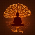 Happy Vesak Day card of buddha and bodhi tree