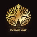 Happy Vesak day - Gold Buddha under Bodhi Tree and lotus art vector design Royalty Free Stock Photo