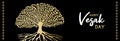 Happy Vesak Day web banner of gold bodhi tree