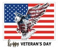 Happy Veterans day. American bald eagle, USA flag. Royalty Free Stock Photo
