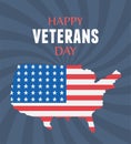 Happy veterans day, american flag in map, US military armed forces soldier Royalty Free Stock Photo