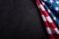 Happy Veterans Day. American flags veterans against a blackboard background