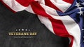 Top view Flag of the United States of America on black textured background. Memorial Day and Veterans Day concept. Royalty Free Stock Photo