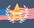 Happy veterans day, gold star emblem national flag, US military armed forces soldier