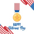 Happy veterans day, gold star medal american flag, US military armed forces soldier