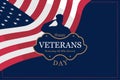 Happy Veterans Day. Greeting card with USA flag and silhouette of a soldier on the background. National American holiday event. Royalty Free Stock Photo