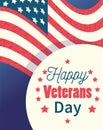 Happy veterans day, lettering label american flag card