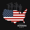 Happy veterans day lettering in poster with officers military and map usa Royalty Free Stock Photo