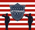 Happy veterans day lettering in poster with officers military and shield