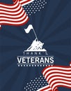 Happy veterans day lettering in poster with soldier lifting flag in pole Royalty Free Stock Photo