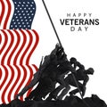 Happy veterans day lettering in poster with soldier lifting flag in pole Royalty Free Stock Photo