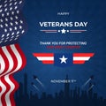 Happy Veterans Day November 11th illustration on sunburst blue background Royalty Free Stock Photo