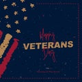 Happy Veterans Day. Retro greeting card with USA flag on background with texture. National American holiday event. Flat Royalty Free Stock Photo