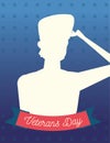 Happy veterans day, silhouette soldier on dotted blue background Royalty Free Stock Photo