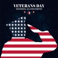 Happy veterans day, silhouette soldier saluting with flag background Royalty Free Stock Photo