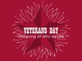 Happy Veterans Day 11th of November. Honoring all who served. Greeting card with red five-pointed star and fireworks. Vector Royalty Free Stock Photo