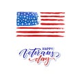 Happy Veterans day. Typography card. Modern black and white brush calligraphy text. Hand drawn lettering typo vector illustration