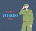 Happy veterans day, US military armed forces soldier character