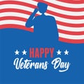 Happy veterans day, US military armed forces soldier silhouette american flag Royalty Free Stock Photo